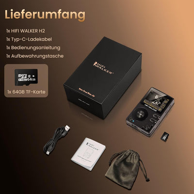 HIFI WALKER H2 MP3 Player mit Bluetooth, DSD DAC Hi-Res FLAC Player Verlustfreier Musikplayer, Tragb