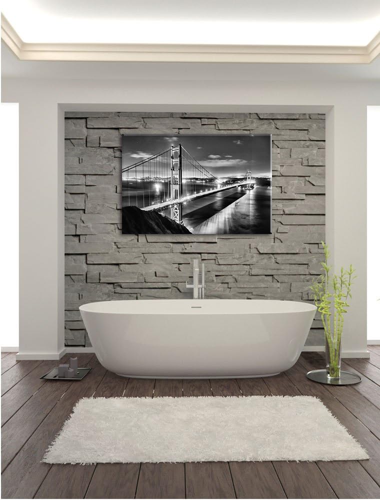 Pixxprint Golden Gate Bridge bei Nacht als Leinwandbild/Grösse: 100x70 cm/Wandbild/Kunstdruck/fertig