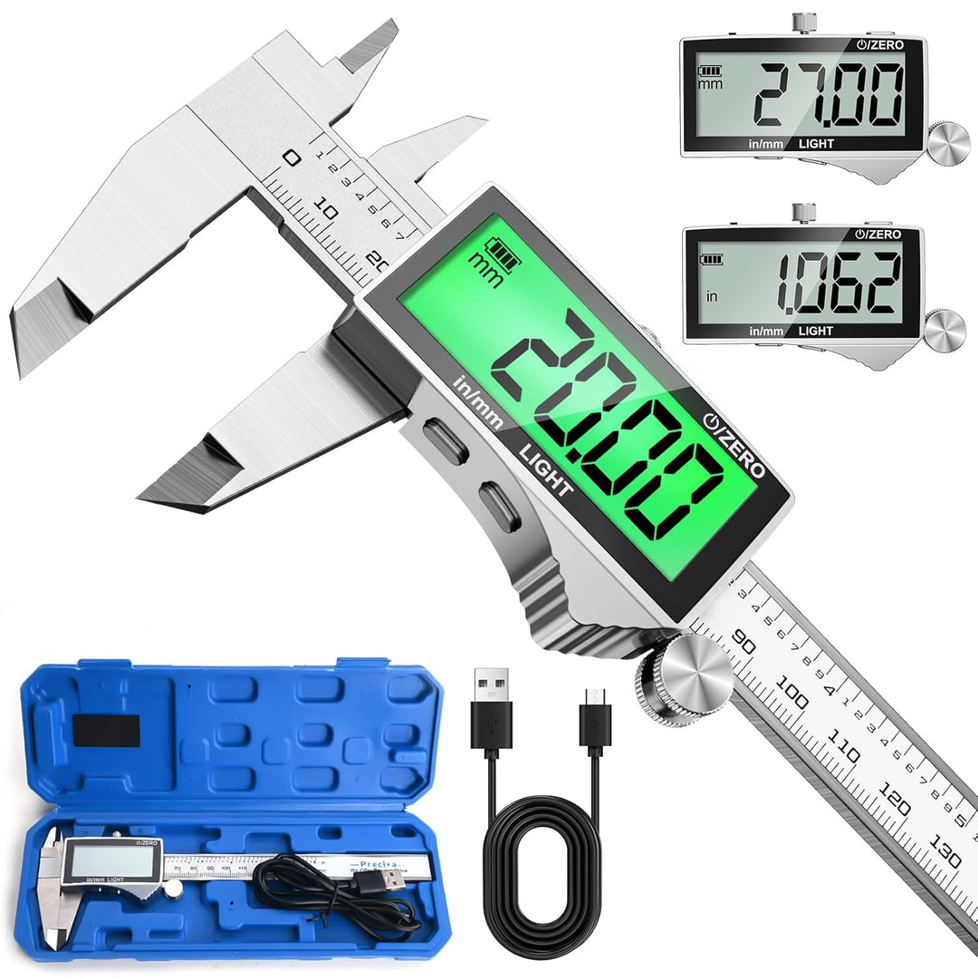 Preciva 150mm Digitaler Messschieber, Digitale Schieblehre Edelstahl Wiederaufladbar IP54 - Wasserdi