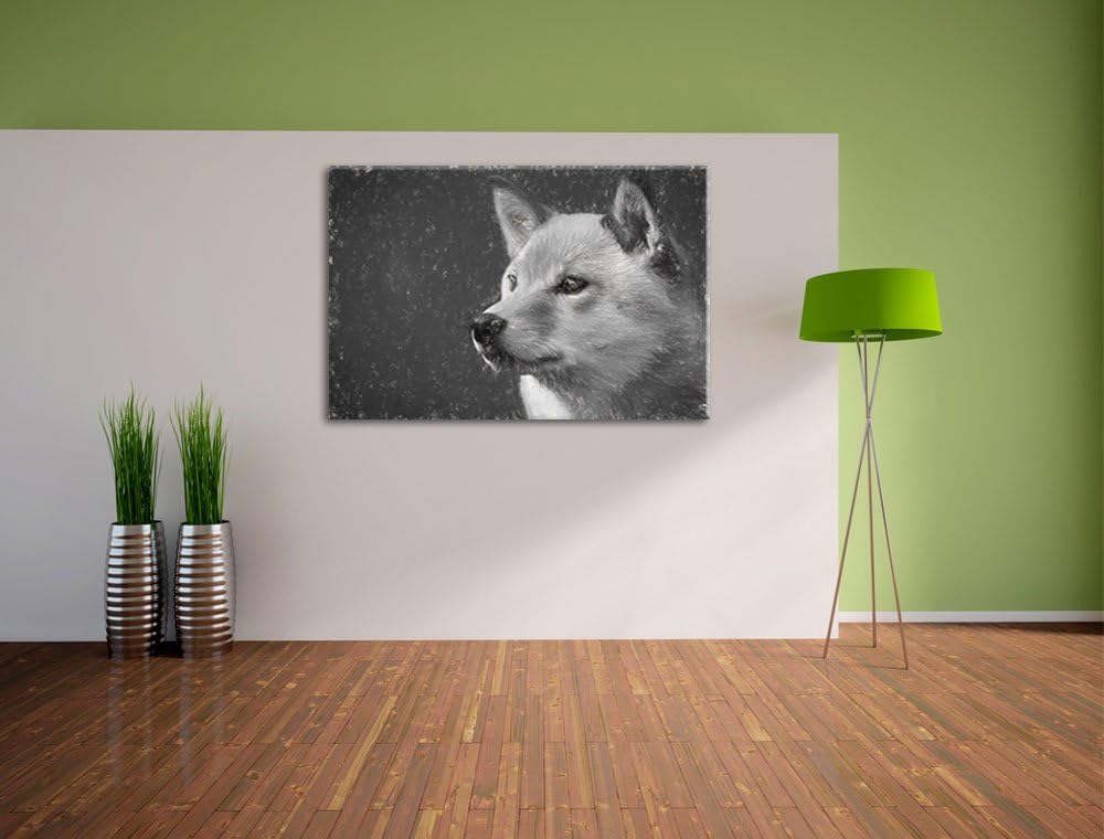 anmutiger Finnen-Spitz im Gras NewArt Format: 100x70 cm auf Leinwand, XXL riesige Bilder fertig gera