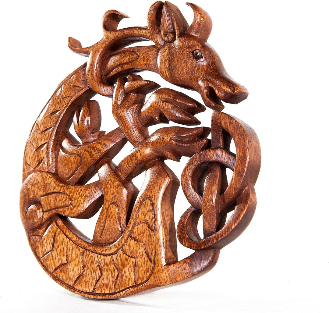Windalf Celtic Irish Holzbild Wandornament CERNUN Ø 22 cm Keltischer Hirsch Wandrelief Keltische Kno