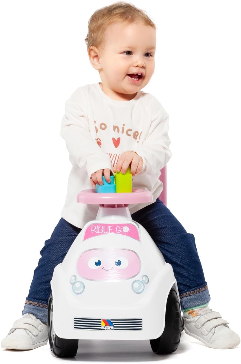 MOLTÓ | RIBLIE GO Lauflernwagen Rose mit 10 Blöcken | 2 in 1 Lauflernwagen und Aufsitzfahrzeug | För