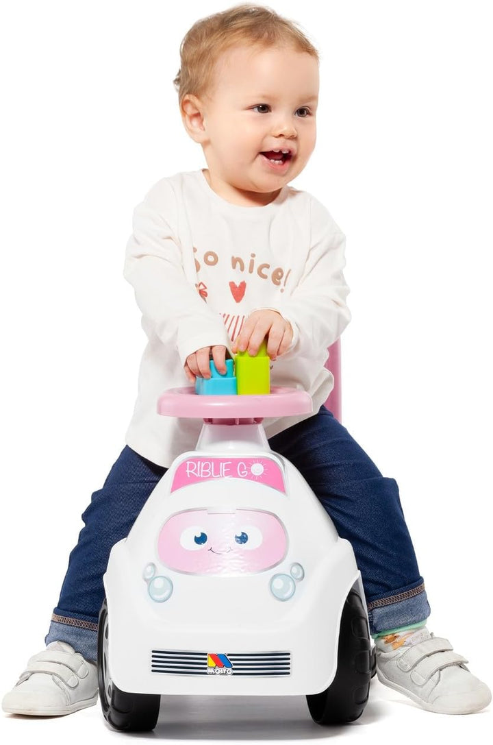 MOLTÓ | RIBLIE GO Lauflernwagen Rose mit 10 Blöcken | 2 in 1 Lauflernwagen und Aufsitzfahrzeug | För