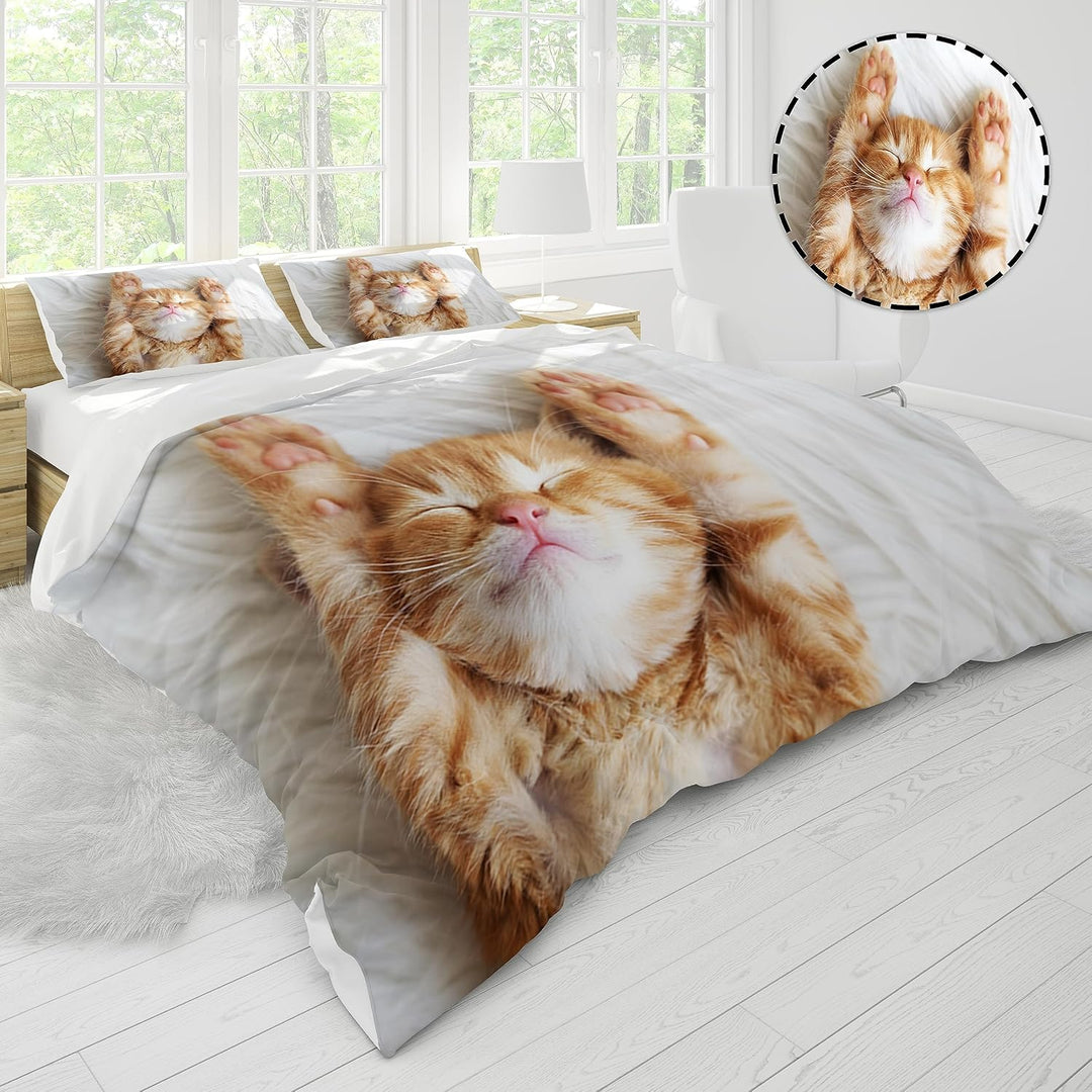 IUNTWEIE Katzen bettwäsche 200x200, 3D Katzen Muster Bettwäsche-Sets mit Reissverschluss, Super Weic
