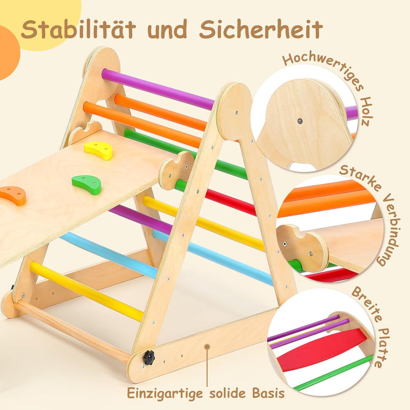YOLEO Klettergerüst Indoor, 3-in-1 Montessori kletterdreieck mit Rutsche, Kletterbogen, Stabilem Bab