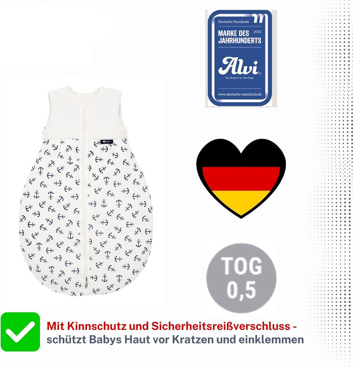 Alvi Schlafsack Baby Mäxchen light I leichter Babyschlafsack ärmellos I Sommerschlafsack Jungen und