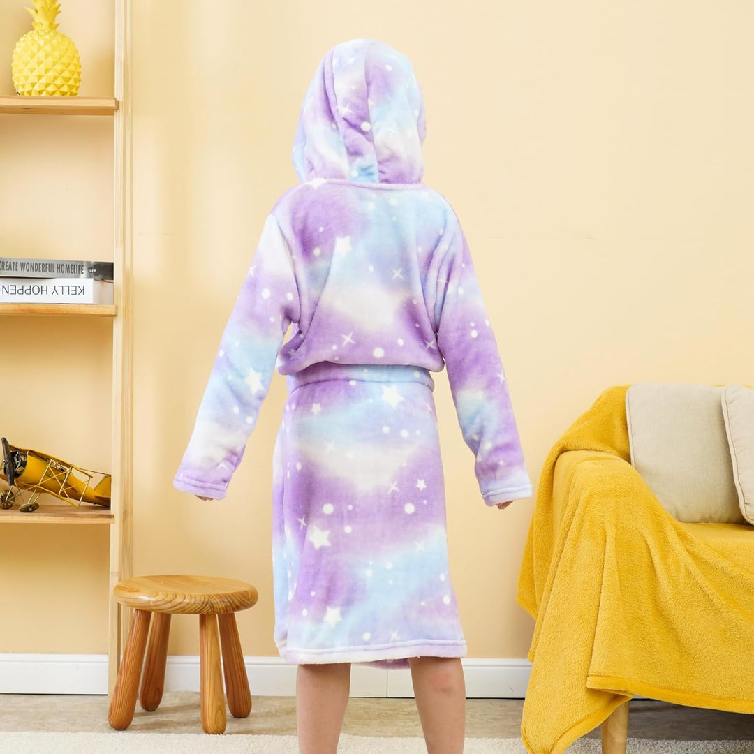 Piefry Weicher Bademantel mit Kapuze für Mädchen Fleece Morgenmantel Nachtwäsche Kinder 5-6 Jahre Vi