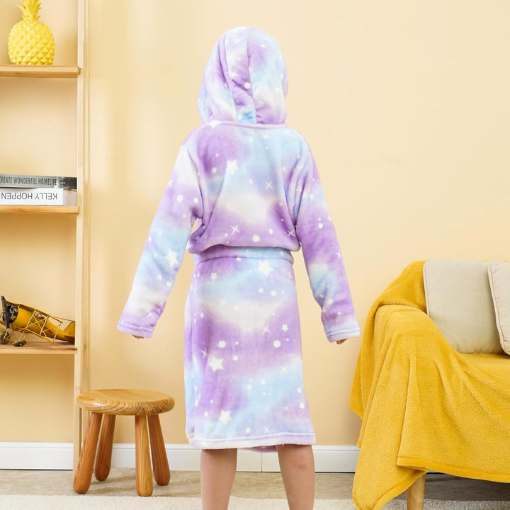 Piefry Weicher Bademantel mit Kapuze für Mädchen Fleece Morgenmantel Nachtwäsche Kinder 5-6 Jahre Vi