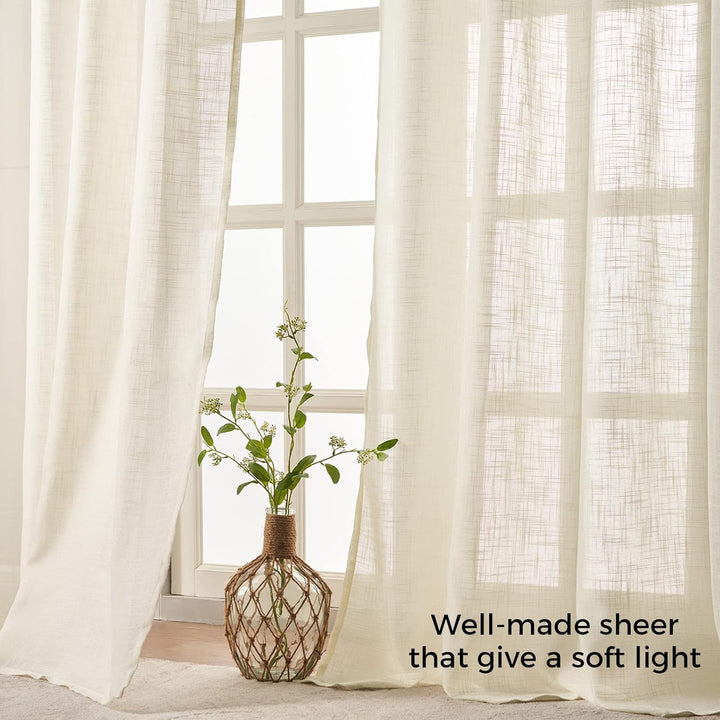 Topfinel Gardinen Halbtransparent Voile Vorhänge mit Ösen Hell Beige Vorhang 140x240cm Gardinen Wohn