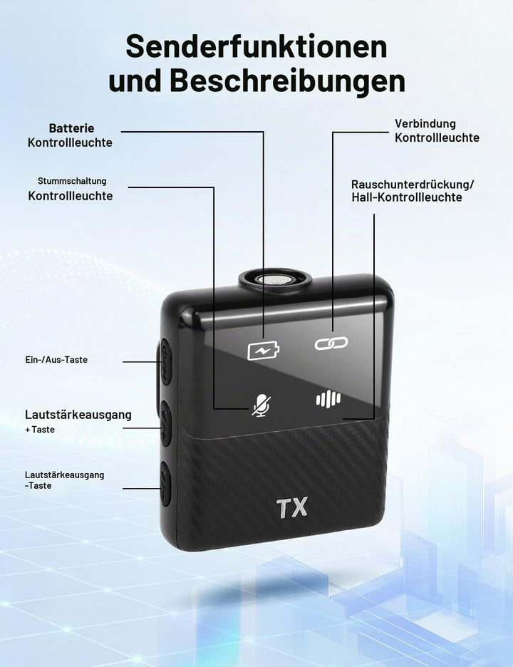 Mini kabelloses Ansteck mikrofon für iPhone, iPad, Android Handy –Geräuschunterdrückung, Plug &amp; Play
