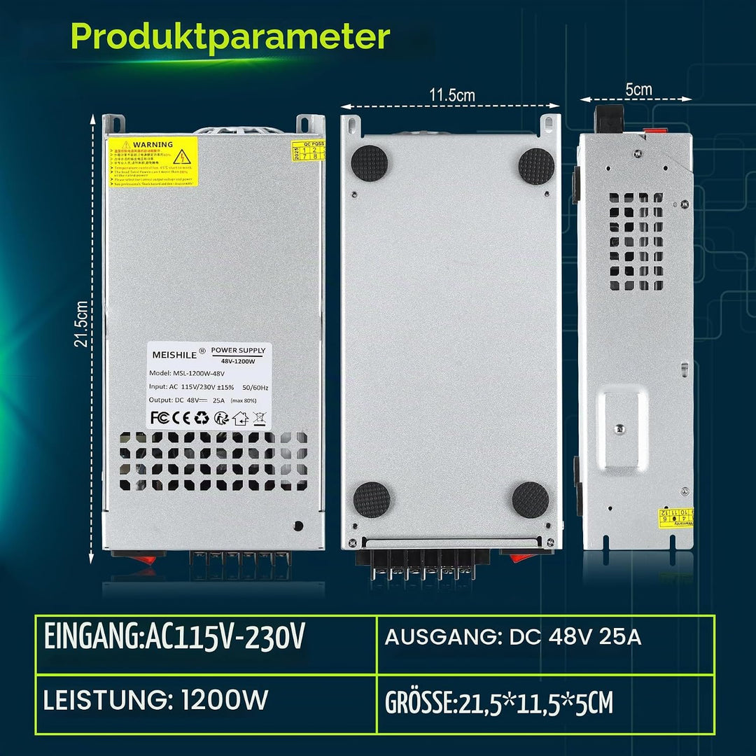 MEISHILE 12V 50A 600W Netzteil Schaltnetzteile Stromversorgung AC to DC Transformator für LED Licht