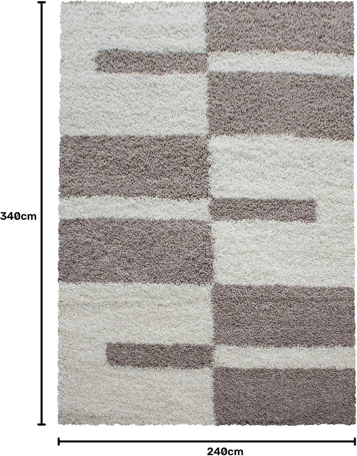 Carpetsale24 Teppich Wohnzimmer Moderne Kariert Design Shaggy Flokati 240 x 340 cm Beige-Creme - Hoc