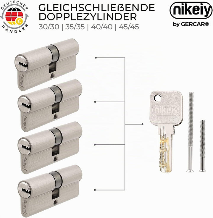 GERCAR Pro 4er Set Profilzylinder gleichschliessend 90mm Schliesszylinder 45/45 Doppelzylinder Zylin