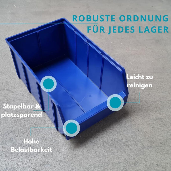 Rodopi 16er Set Stapelboxen, Grösse L | Sichtlagerkästen 335x209x152mm | Robuste Lagerboxen für Werk