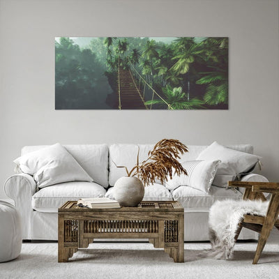 Wandbilder Dekoration Wohnzimmer Dschungel Palme Brücke Panorama Bilder auf Leinwand 120x50cm Leinwa