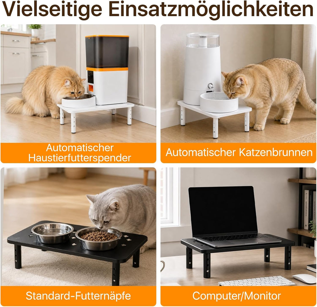 PICK FOR LIFE Erhöhter Stand für Futterautomat Katze, 3 Höhenstufen Schwarz, Schwarz