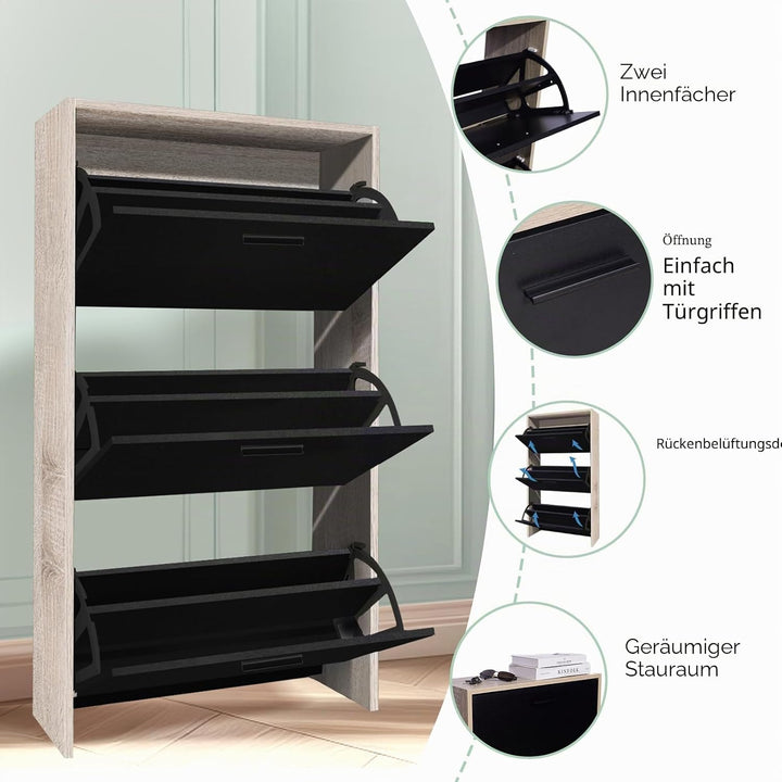 CASABEL Schuhschrank für 18 Paar – grosse Kapazität für den Eingangsbereich – L 60 x T 24 x H 113 cm