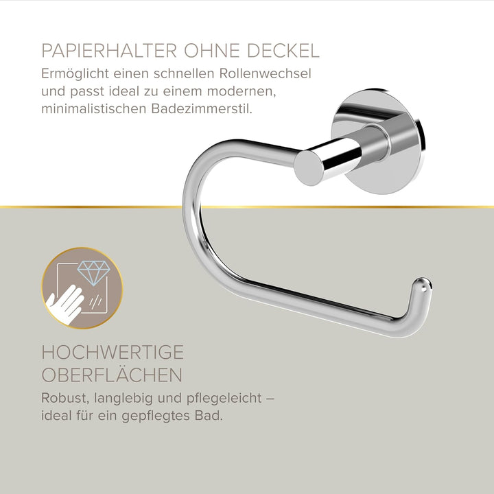 Starter Set VIDA (2 Haken, WC-Papierhalter ohne Deckel, WC-Bürstenset), Chrom, desinged by Lenz 4490