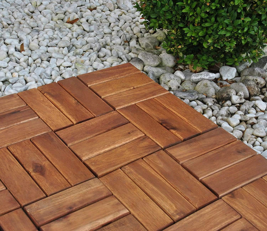33er Spar-Set Holzfliese 02 für 3 m², Terrassenfliese aus Akazien-Holz, Fliese mit 12 Latten für Gar