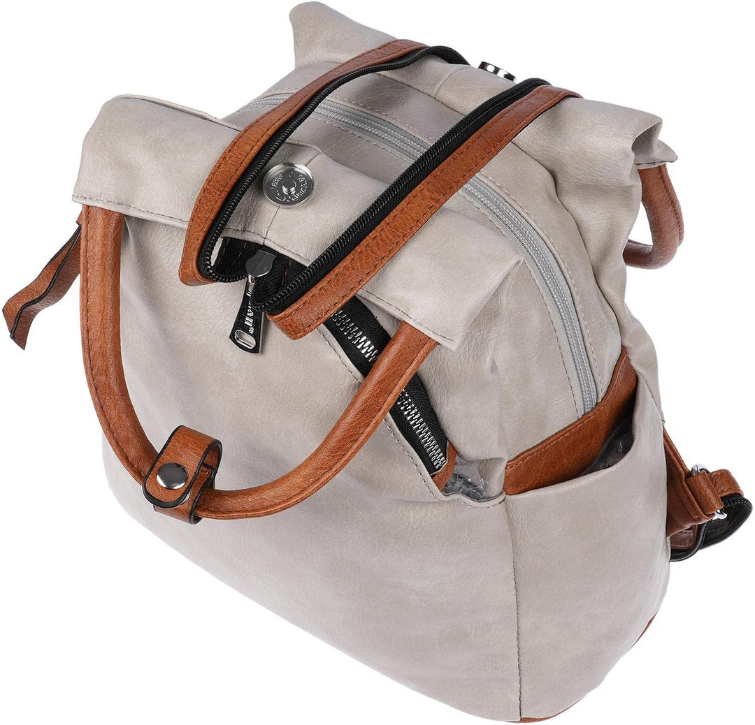 Christian Wippermann grosser Damen City Rucksack Tasche Body Bag Leder Optik Schultertasche Grau, Gr