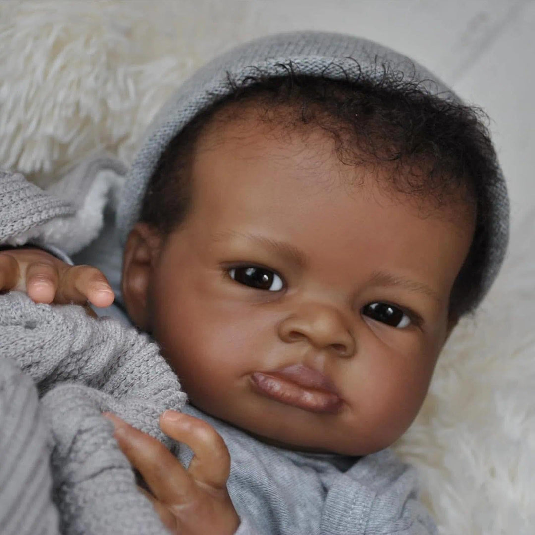 Zero pam Reborn Baby Puppe Schwarze, 50CM Reborn Baby Vollsilikon Lebensecht Jungen, Realistische Ba