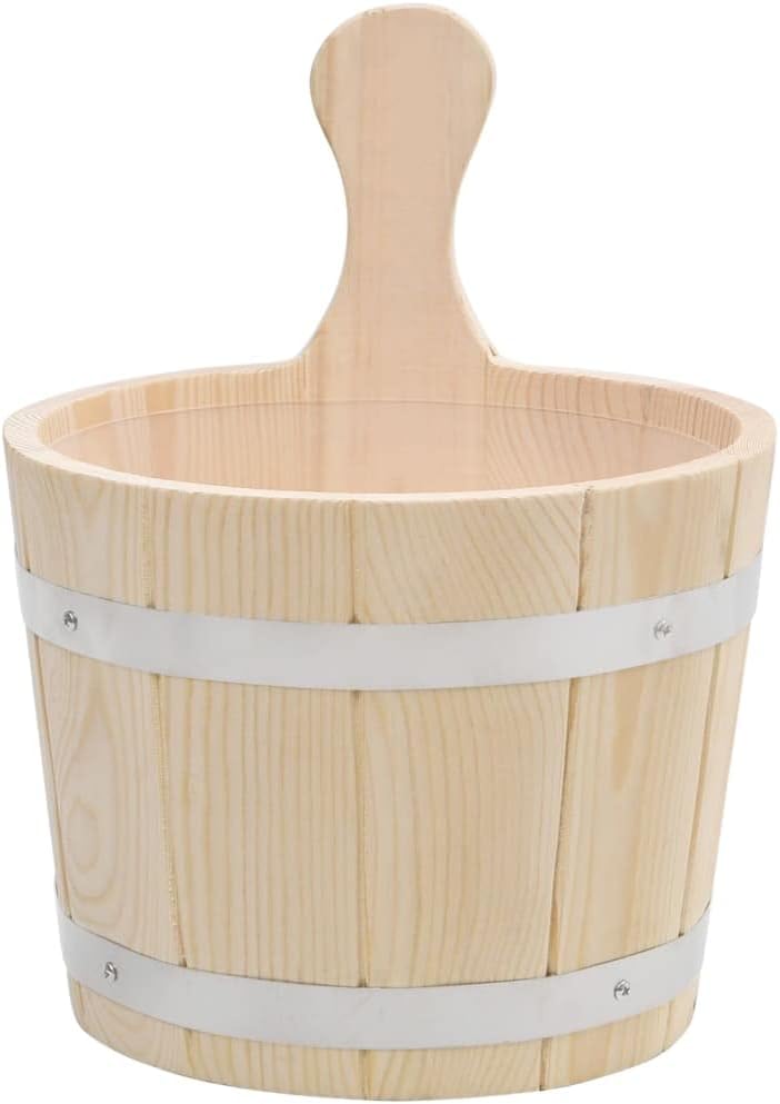 Saunakübel und Saunakelle Set aus massivem Kiefernholz mit 5 Liter Fassungsvermögen, 36 cm Langer Sc