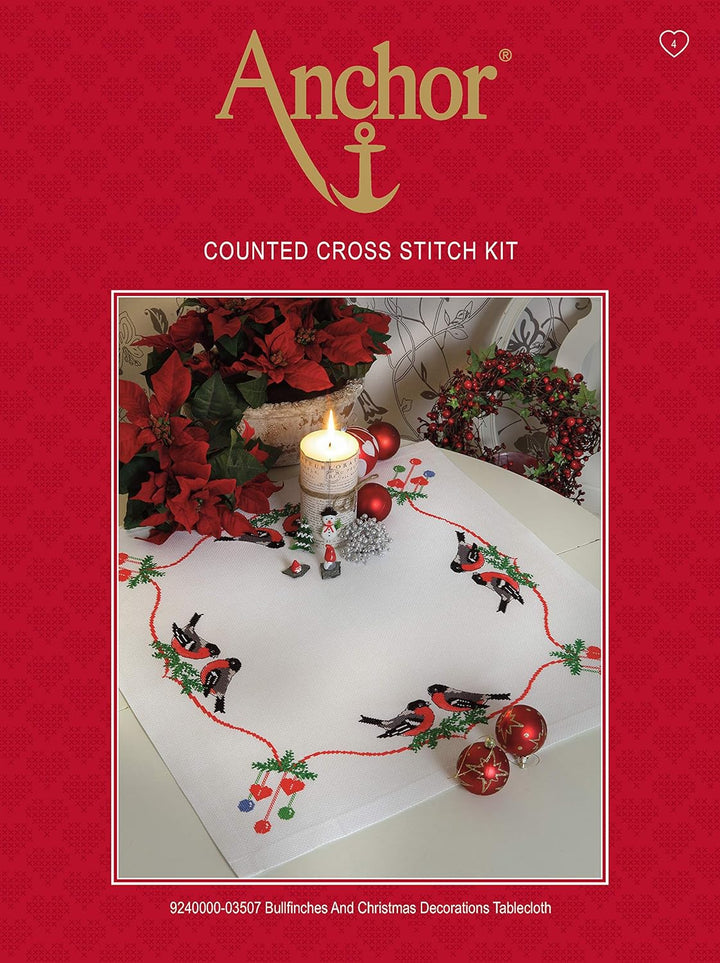 Anchor Kreuzstich-Set, 100% Baumwolle, Mehrfarbig, 90x90cm Xmas Bullfinch - Tablecloth, Xmas Bullfin