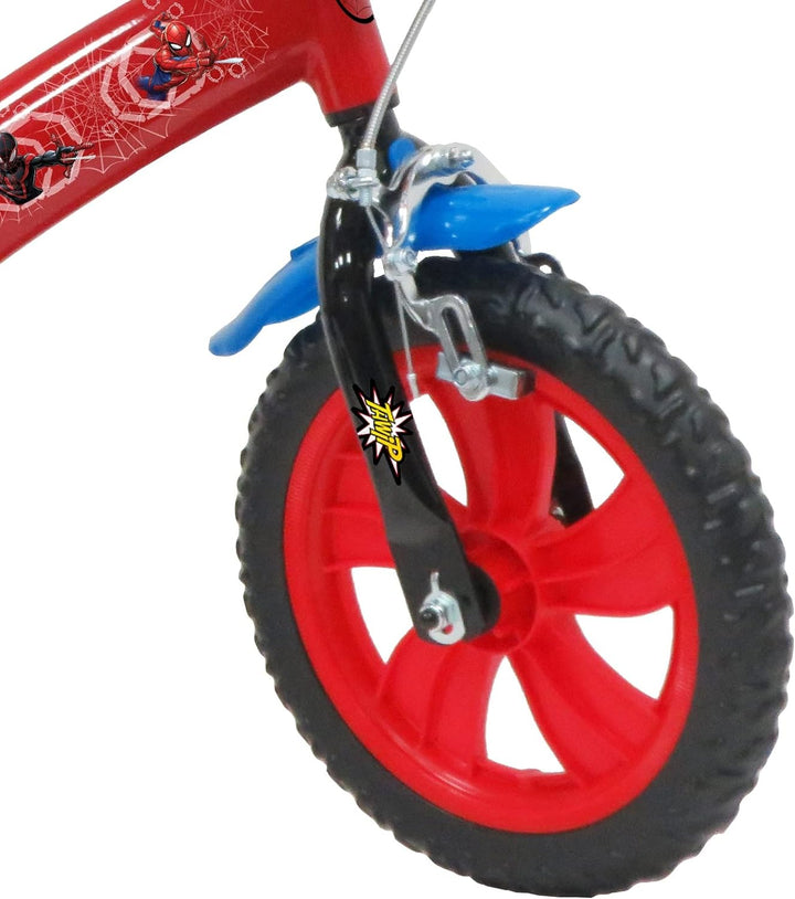 Atlas Jungen 12 Zoll Spiderman Fahrrad mit 1 Bremse, Dekorativer Frontplatte, Schlammschutz, Gehäuse