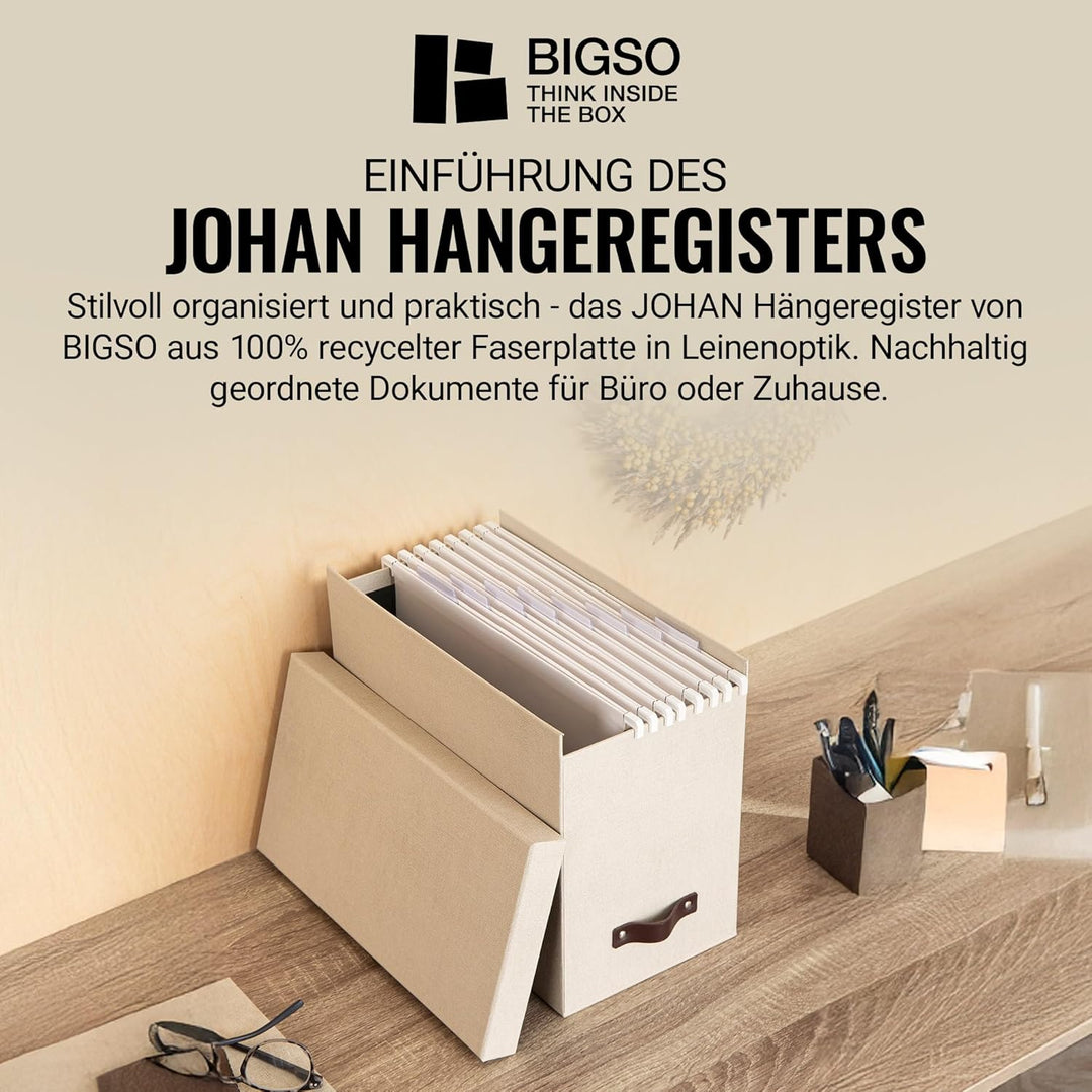 BIGSO JOHAN Hängeregisterbox A4 – Hängemappenbox mit Deckel und Griff – Schreibtischablage für Hänge