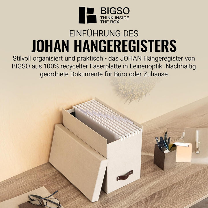 BIGSO JOHAN Hängeregisterbox A4 – Hängemappenbox mit Deckel und Griff – Schreibtischablage für Hänge