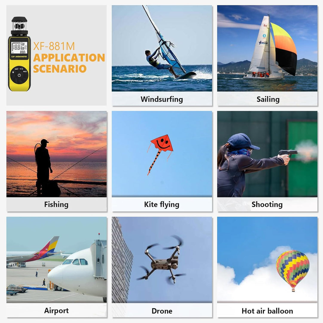 SURLABA Digital Windmesser, XF-881M Cup Anemometer ±4% Hoher Genauigkeit Wind Gauge Misst MAX/AVG Wi