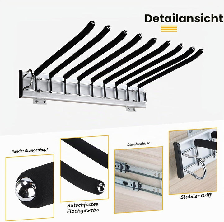 Hosenauszug Edelstahl 9 Positionen Hosenaufhängung Ausziehbar,Links | Hosenständer für Kleiderschran