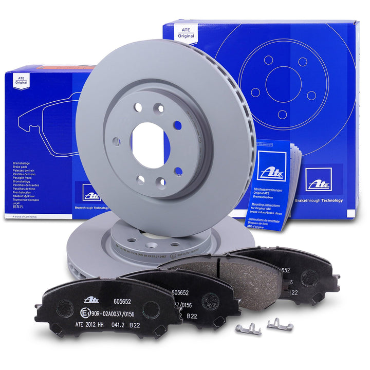ATE Bremsenset Vorderachse inkl. Bremsscheiben vorne Ø 296 mm belüftet und Bremsbeläge vorne Kompati