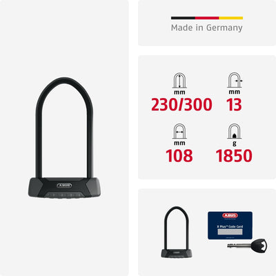 ABUS Bügelschloss Granit XPlus 540 + USH-Halterung - Fahrradschloss mit 13 mm starkem Bügel und XPlu