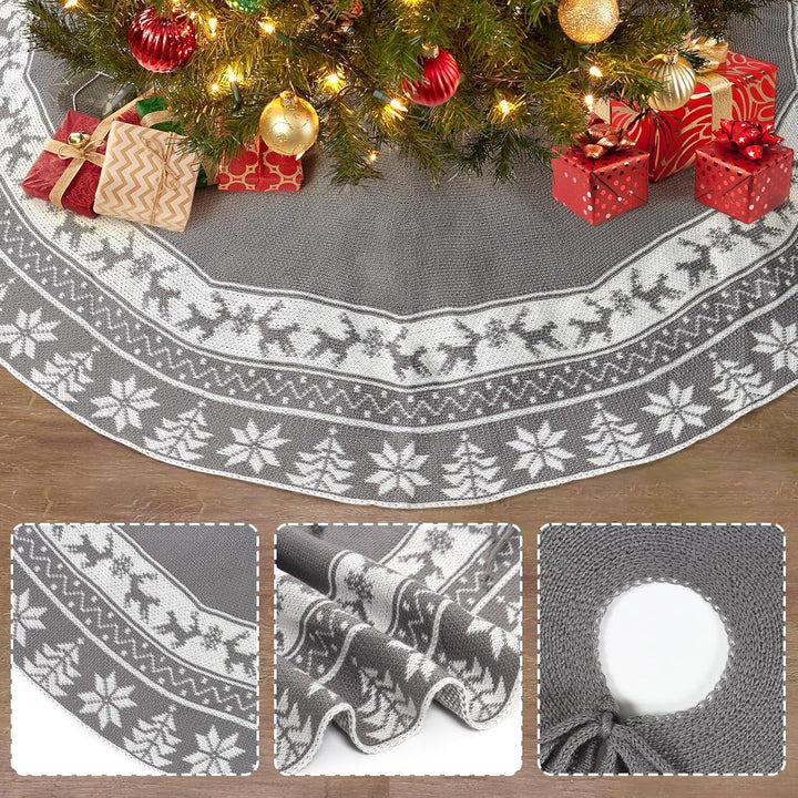 Weldomcor Weihnachtsbaum Rock 122cm Gestrickte Weihnachtsbaumdecke Pad Runde Elch Schneeflocken Gros