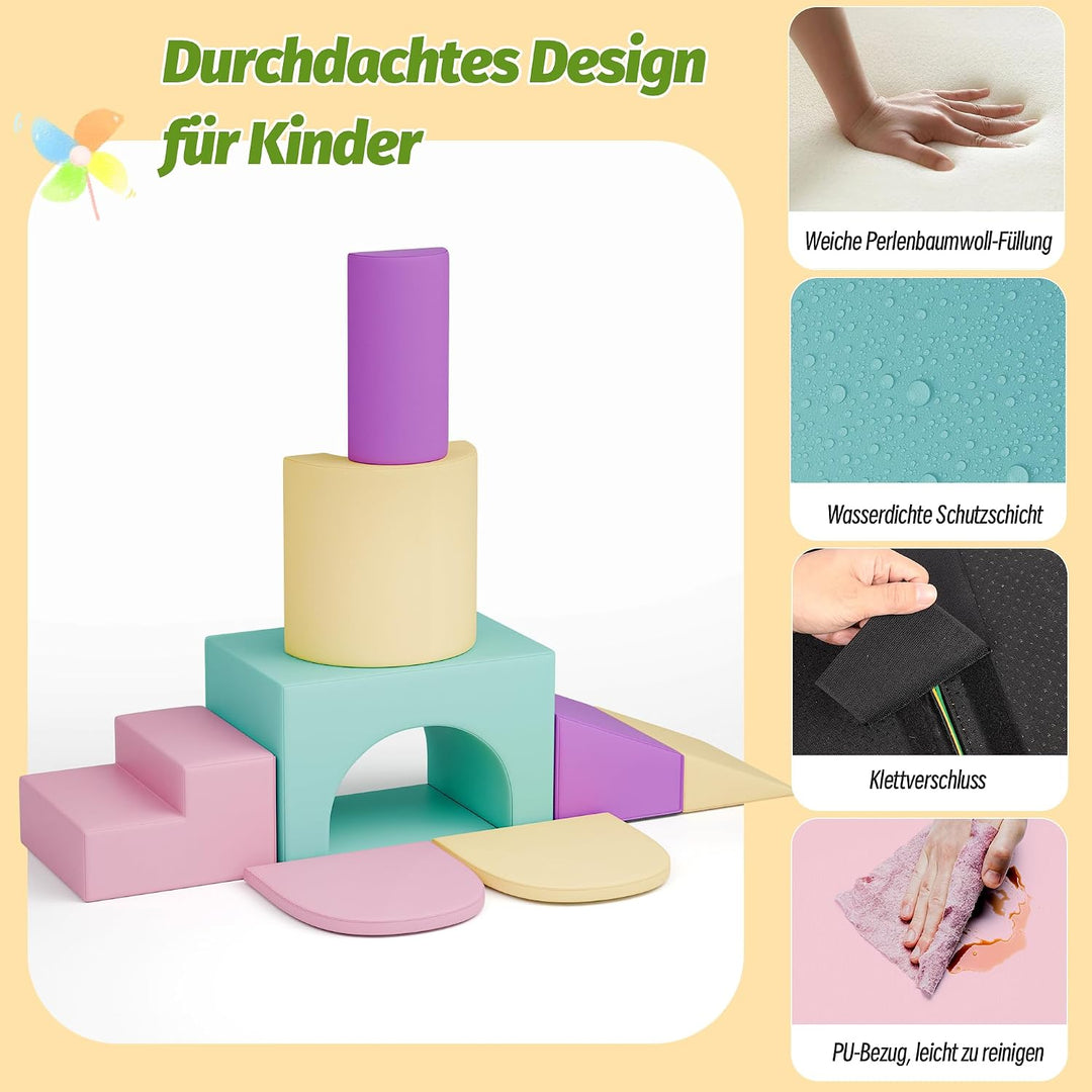 Xilingol 7 TLG.Schaumstoff Bausteine Kinder,Wasserfeste Softbausteine aus PU mit Tunne,Treppe &amp; Ramp