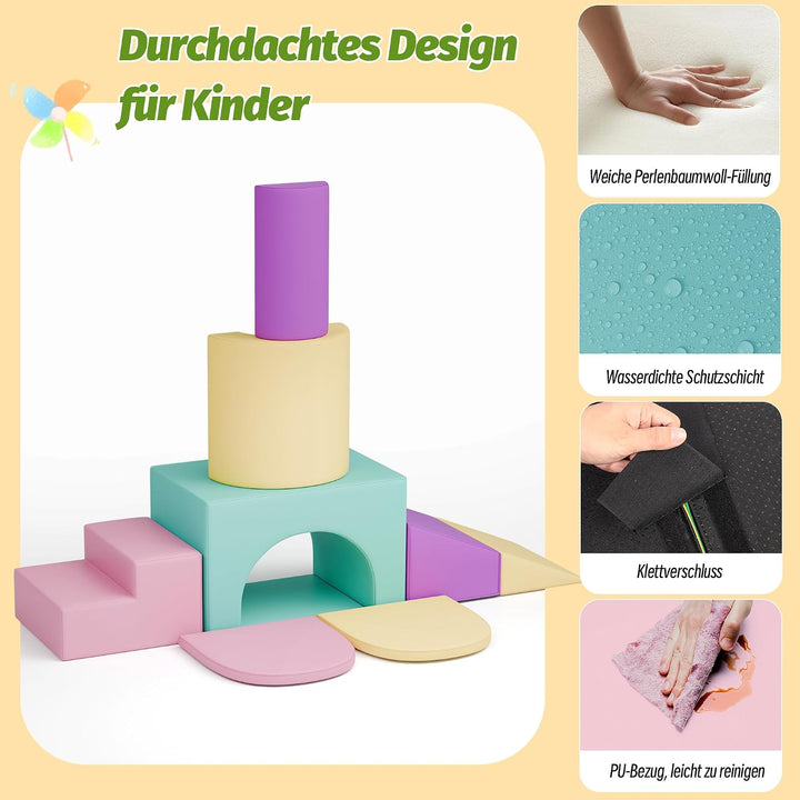 Xilingol 7 TLG.Schaumstoff Bausteine Kinder,Wasserfeste Softbausteine aus PU mit Tunne,Treppe &amp; Ramp