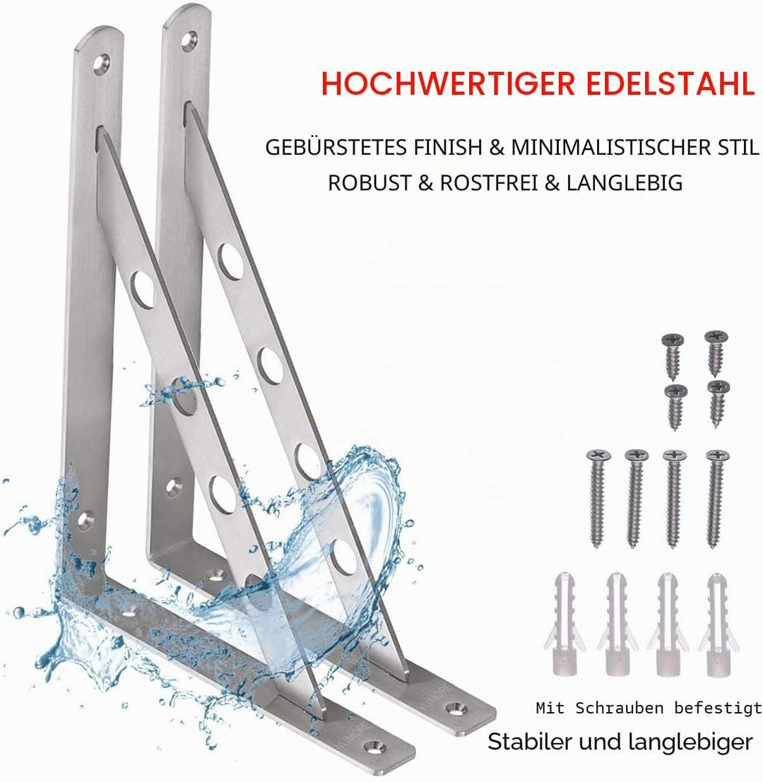 YUMORE Schwerlastkonsole 300 x 200mm Regalträger Schwerlast Edelstahl Regalwinkel 90 Grad Wandhalter
