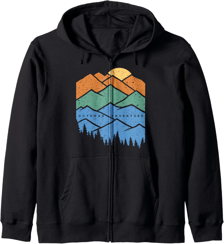 Trendy Outdoor Adventure Graphic Mountain Scene Kapuzenjacke
