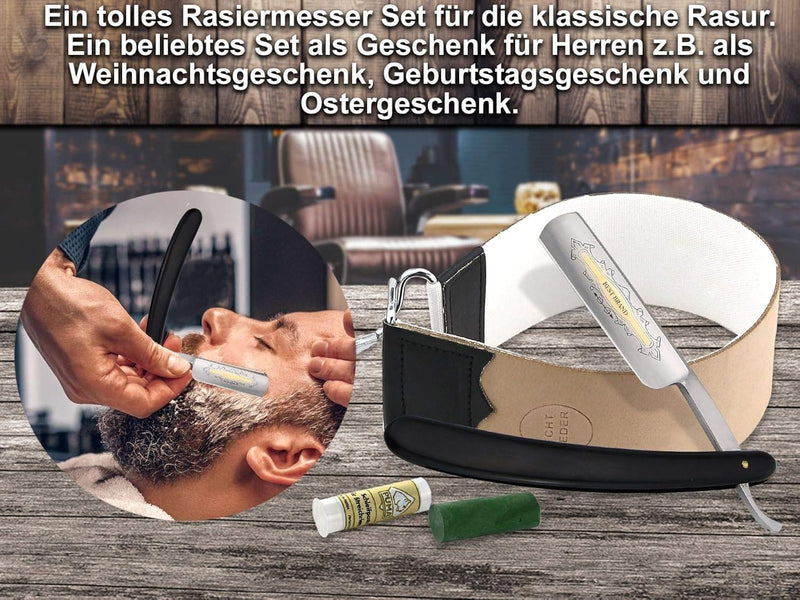 Bart Rasiermesser Set mit Solingen Paste und Leder Leinen Profi Streichriemen Herren Rasier Set mit