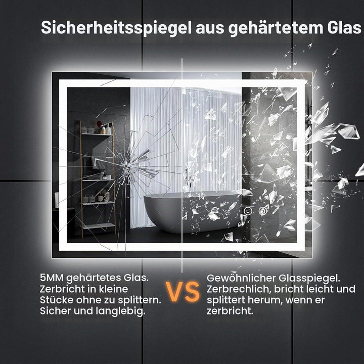 Spiegel Mit Beleuchtung,80x60 cm Badspiegel Mit Beleuchtung Mit Touch-Schalter Beschlagfrei, 3 Licht