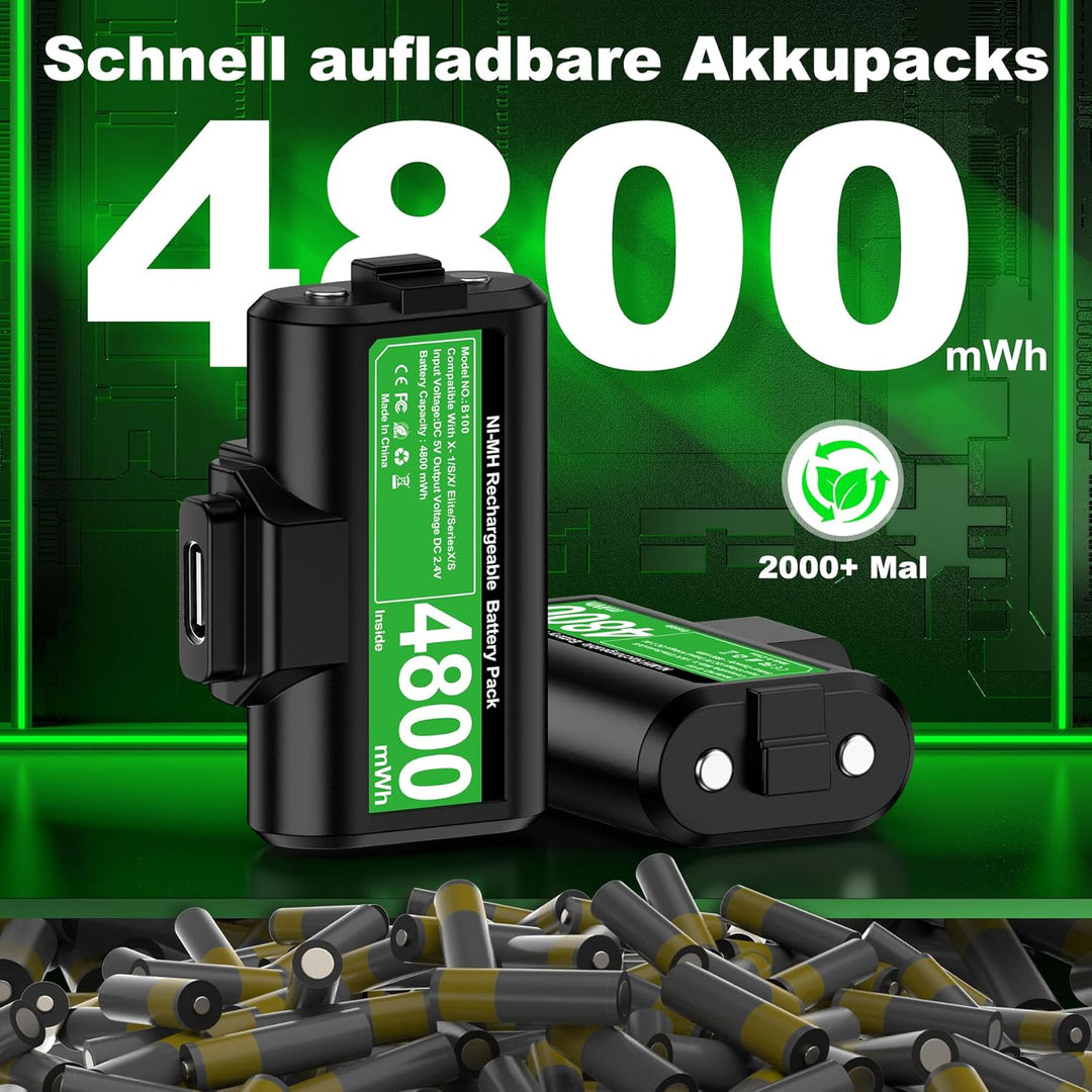 Akku für Xbox Controller, 2 x 3600mWh Wiederaufladbare Akku für Xbox Series X Controller, Akku mit 4
