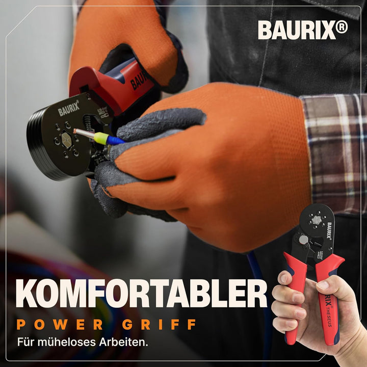 BAURIX® Sechskant Crimpzange I [Für 0,25-6mm²] Aderendhülsenzange selbsteinstellend I Krimpzange I C