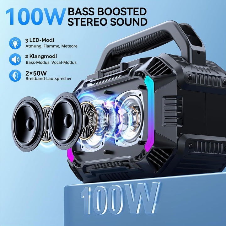 Wilody 100W Tragbare Bluetooth Lautsprecher Box,Bluetooth Lautsprecher mit Licht,Musikbox Bluetooth&