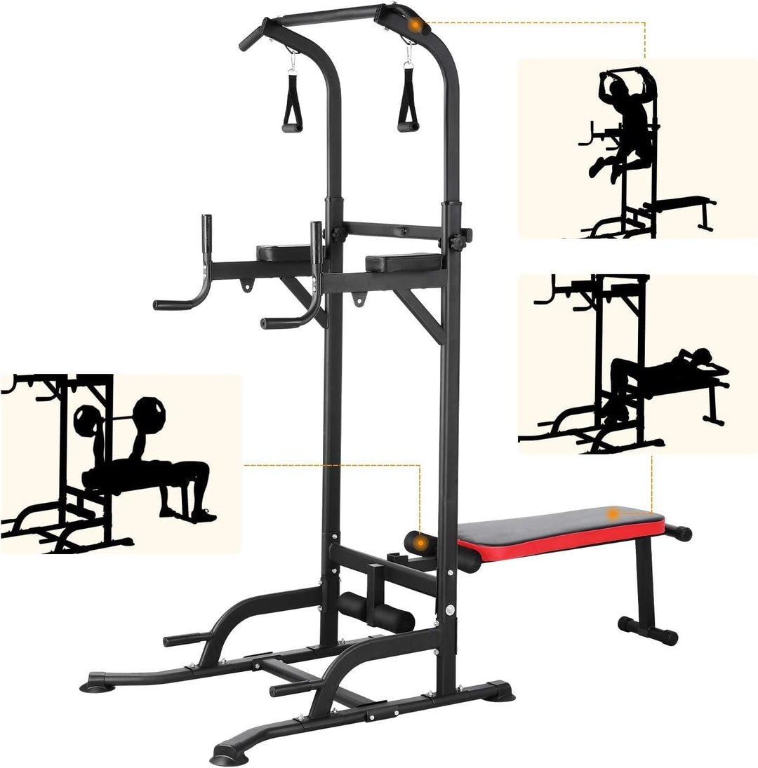 Dip Station Power Tower, Multifunktionale Kraftturm mit klappbarem Hantelbank, Klimmzugstange für Kr