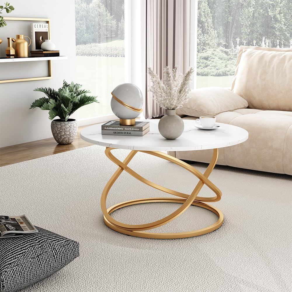 Vicco Couchtisch Calgary, Weiss/Gold, 79.5 x 46 cm mit grosse Arbeitsfläche, Weiss/Gold
