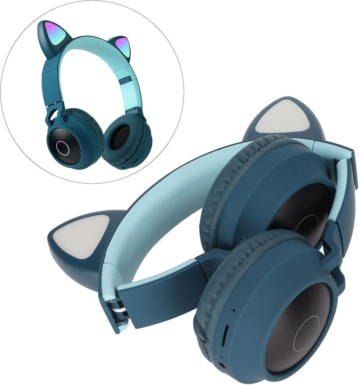 Cat Ear Kopfhörer, Wireless 5.0 Gaming Headset Tragbarer Faltbarer Stereo Over Ear Kopfhörer mit LED