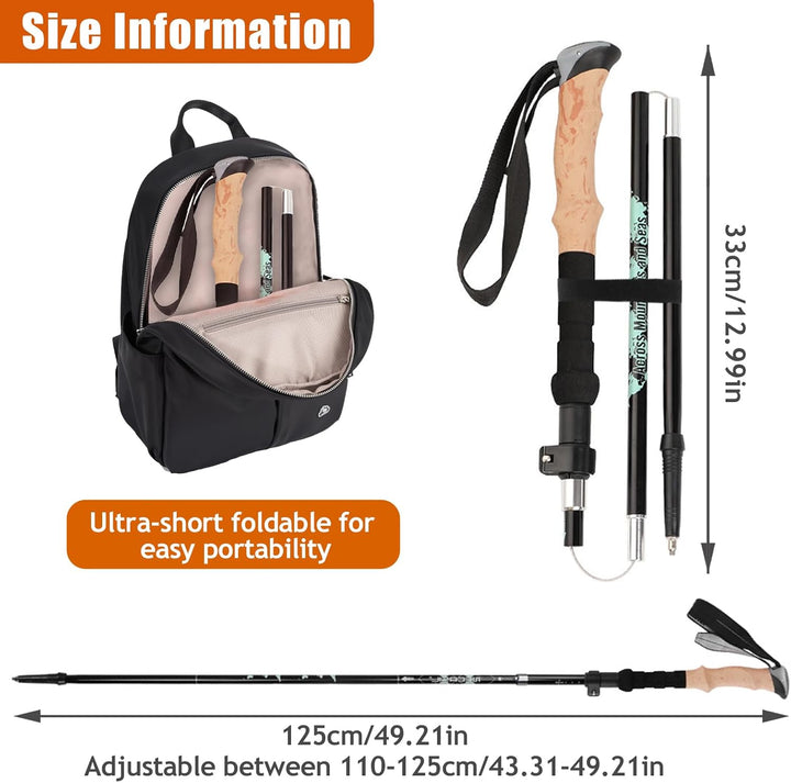 1 Paar Leicht Faltbar Wanderstöcke mit Gummipuffer, Nordic Walking Stöcke 110-125cm Verstellbar Tele