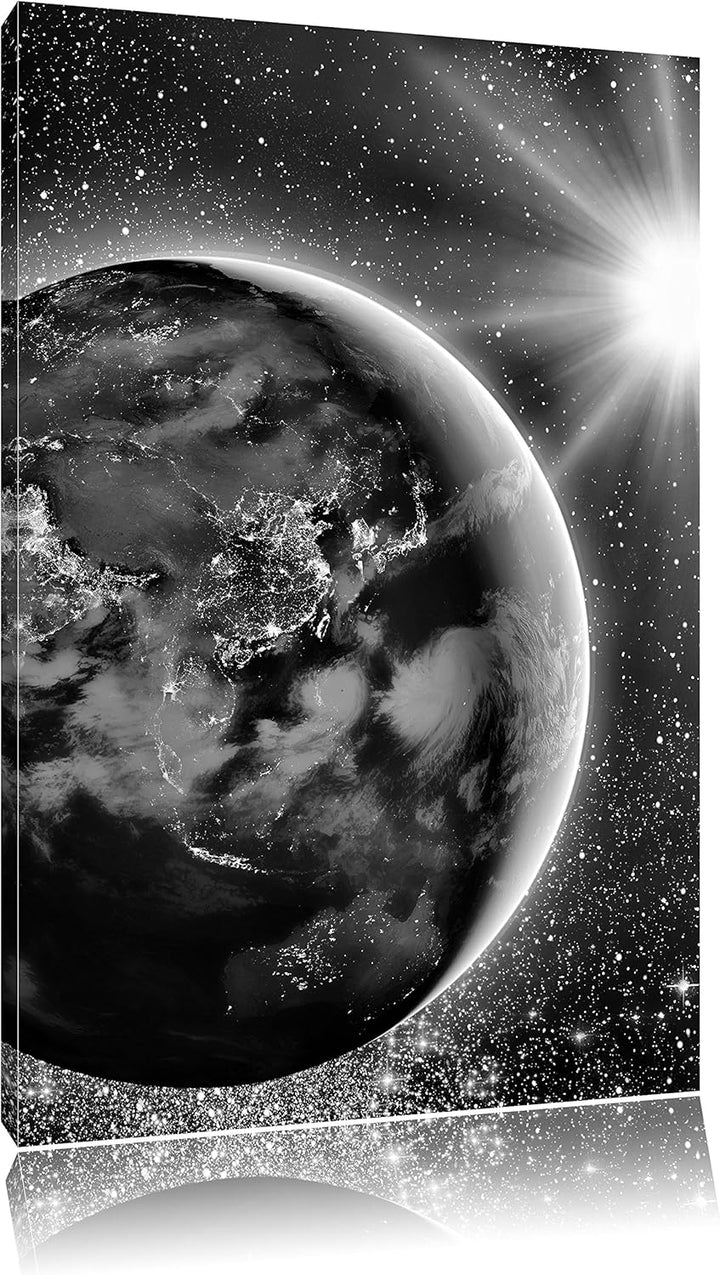 Pixxprint Monocrome, Erde im Weltall, Format: 100x70 auf Leinwand, 100x70