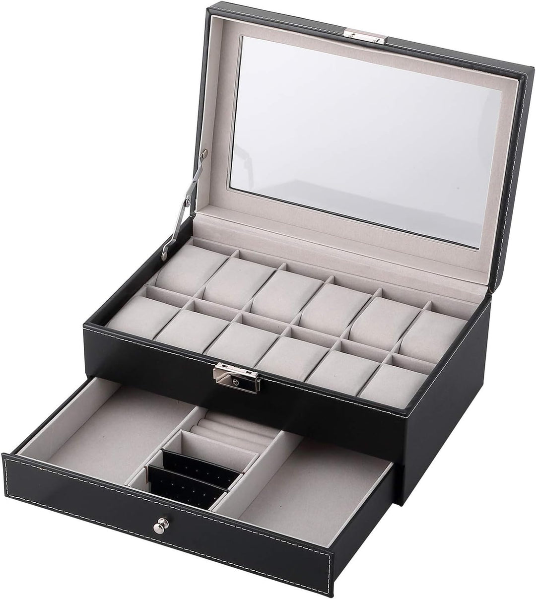 Uten Uhrenbox 12 Uhren, Uhrenkasten Herren, Schmuckkästchen Damen, Uhrenkoffer mit Schublade, Schlüs